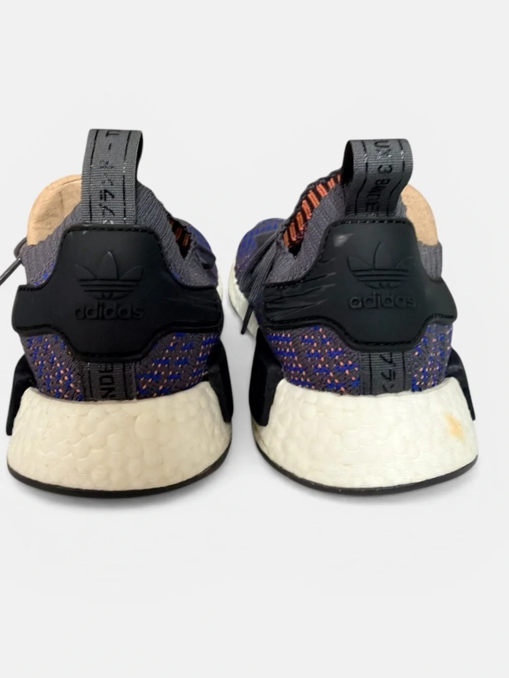 adidas Men’s NMD R1 STLT Primeknit Sneaker - Blue/Black/Coral -Style CQ2388